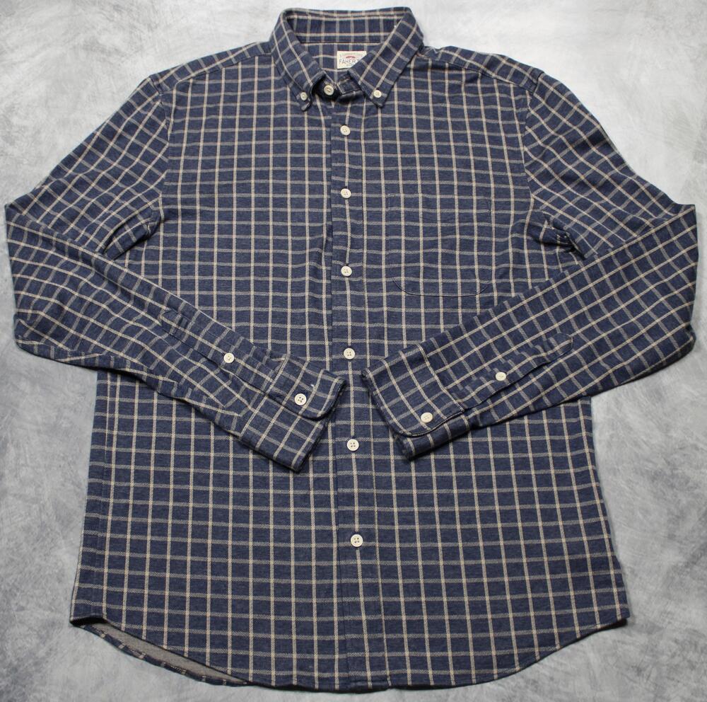 Faherty Shirt Mens Medium Blue Plaid Flannel Long Sleeve Button Down Casual
